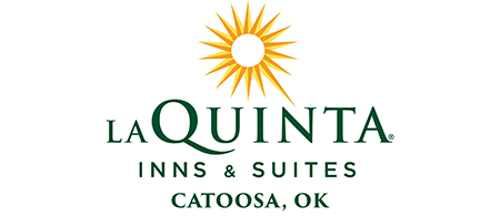 La Quinta Inns & Suites logo with a sunburst design, the location is Catoosa, OK.