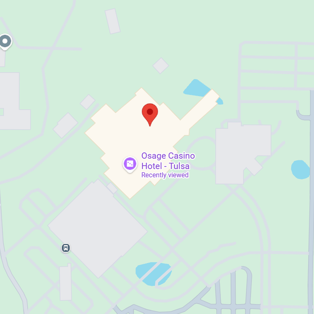 Map of Osage Casino Hotel - Tulsa with a red location marker.