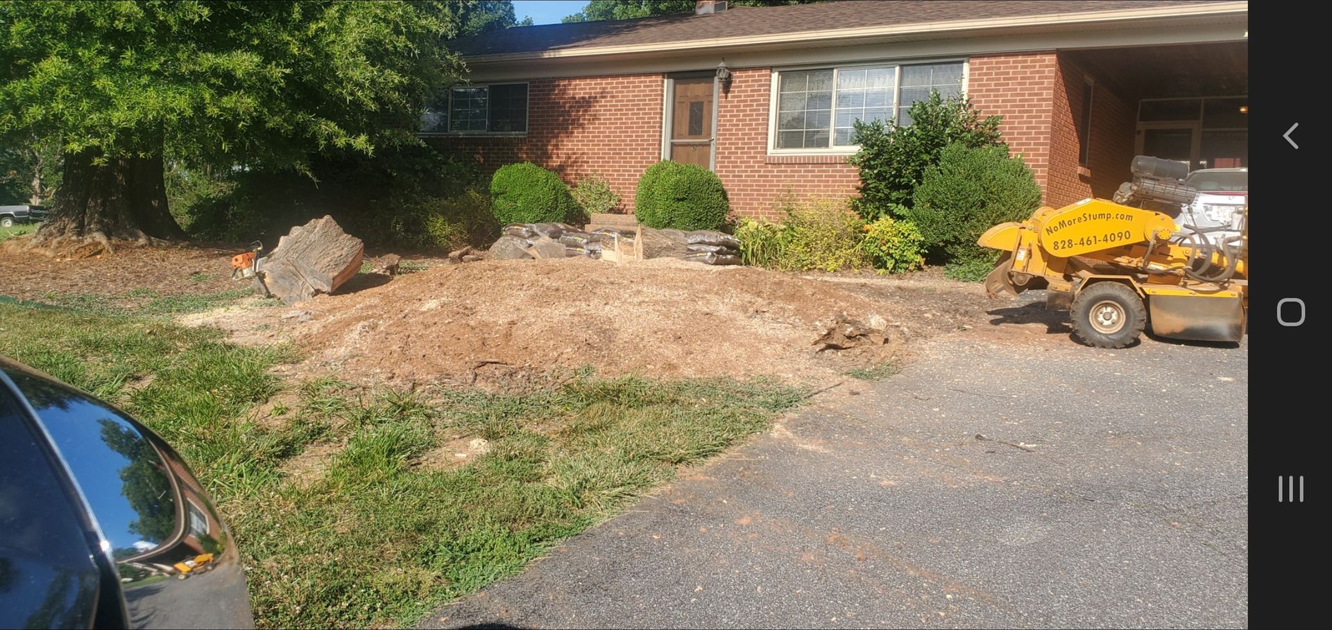 After removal of the large stump in front of a house.