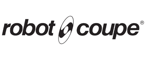 Logo Robot Coupe in testo nero con emblema ovale stilizzato su sfondo bianco.