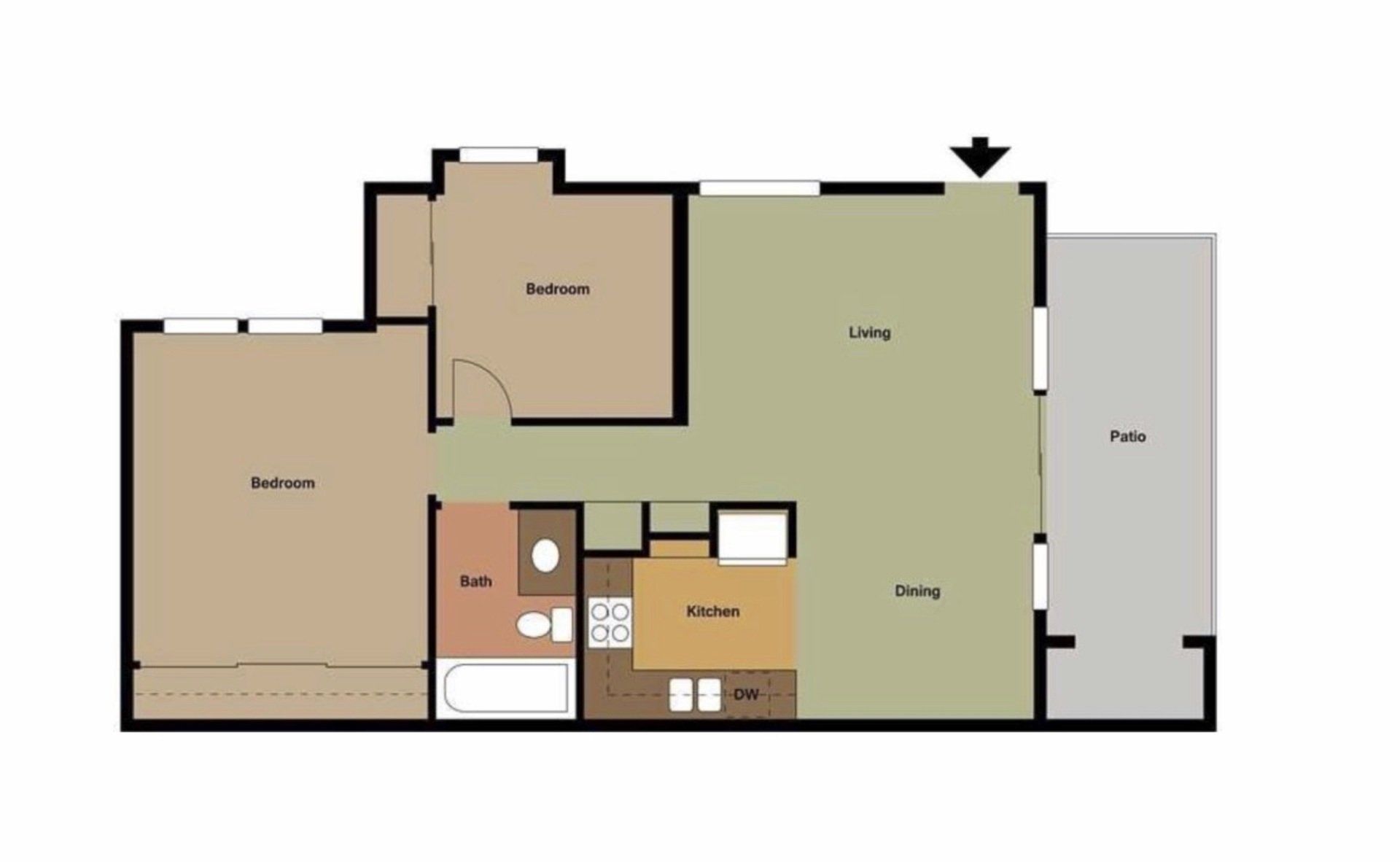 2 Bed 1 Bath Floorplan | Amberway Apartment Homes
