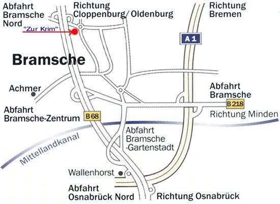 Karte von Bramsche mit Standort vom Hotel garni „Zur Krim“