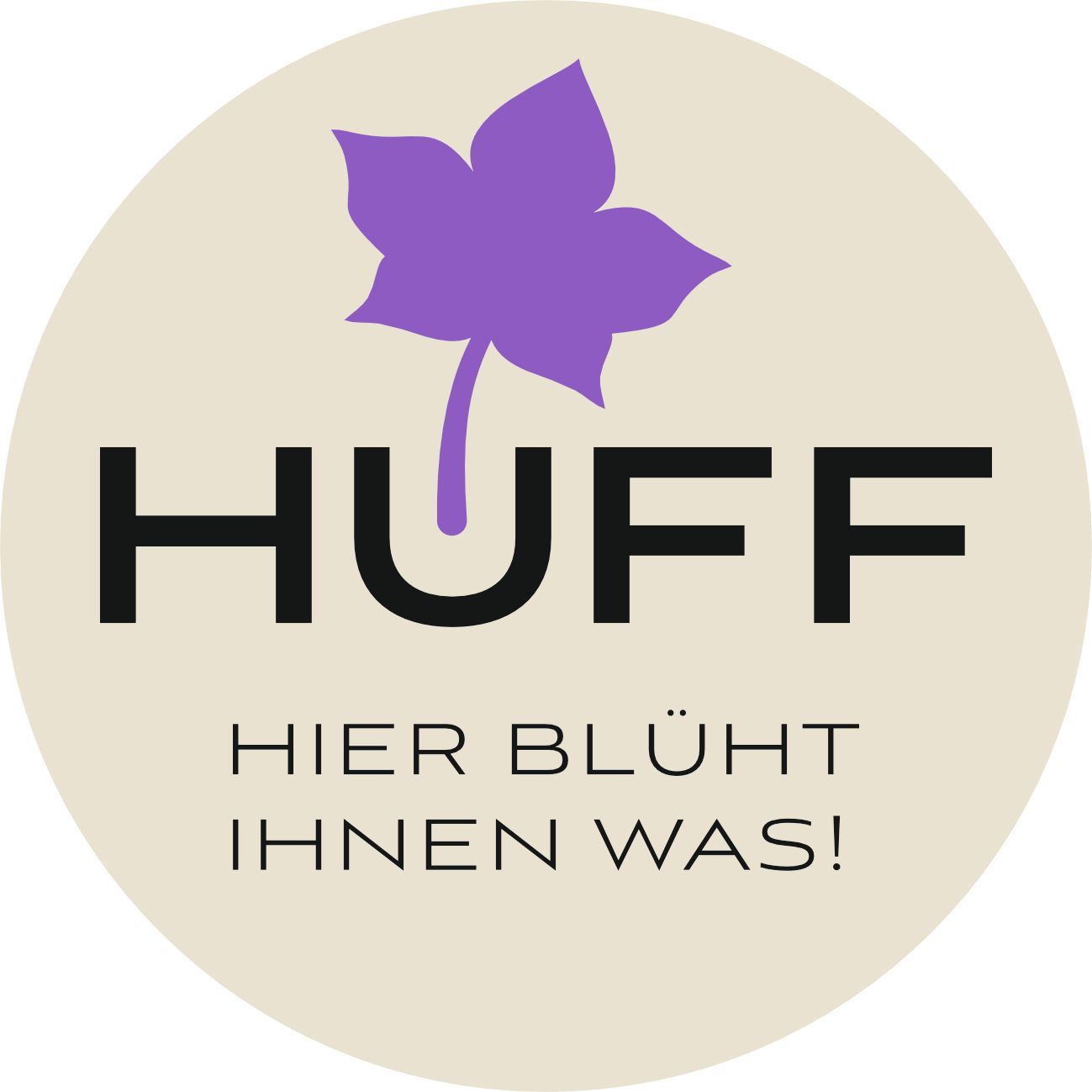 Ein Logo für Blumen Huff mit einer Blume darauf