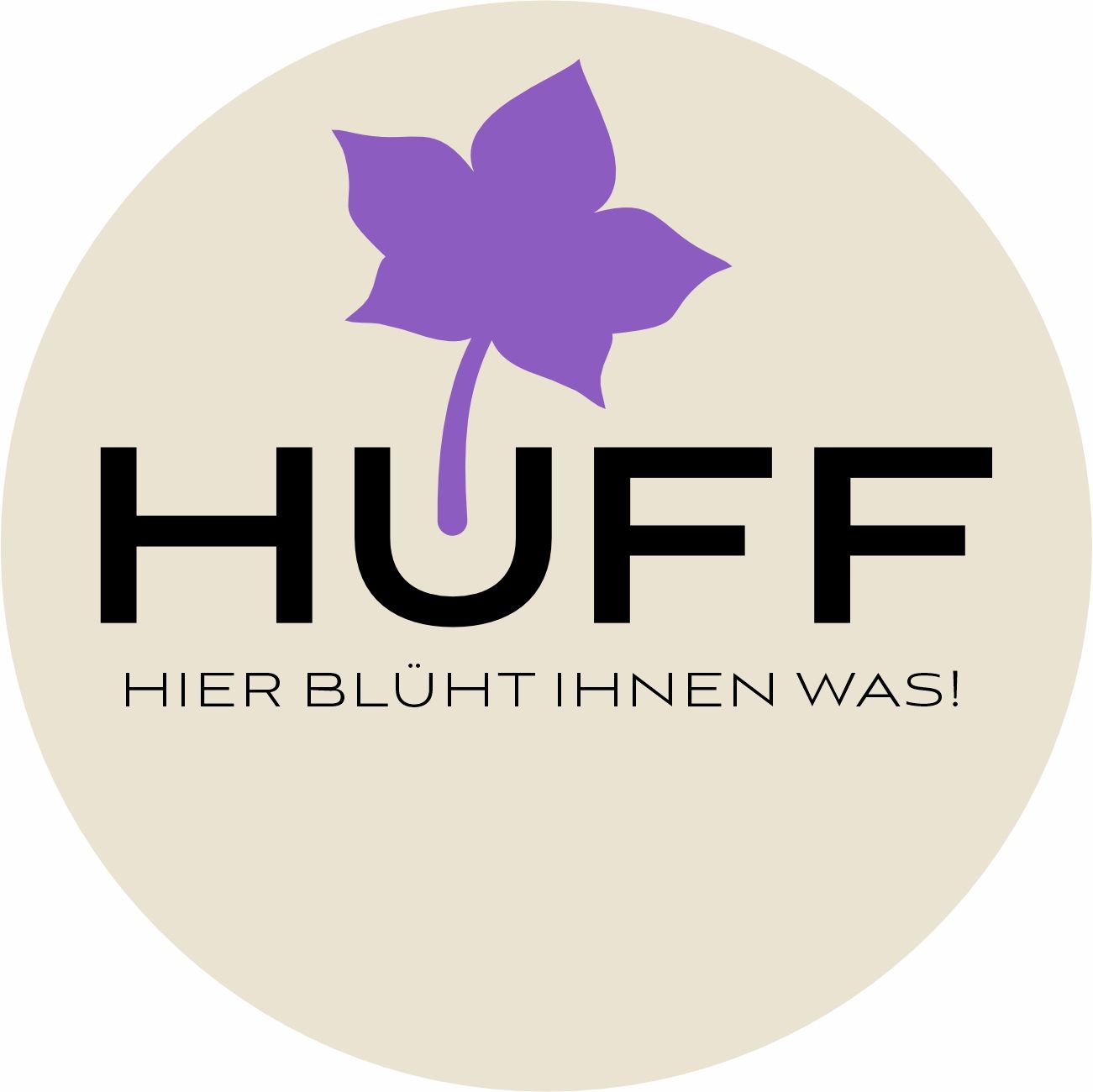Ein Logo für Blumen Huff mit einer Blume darauf