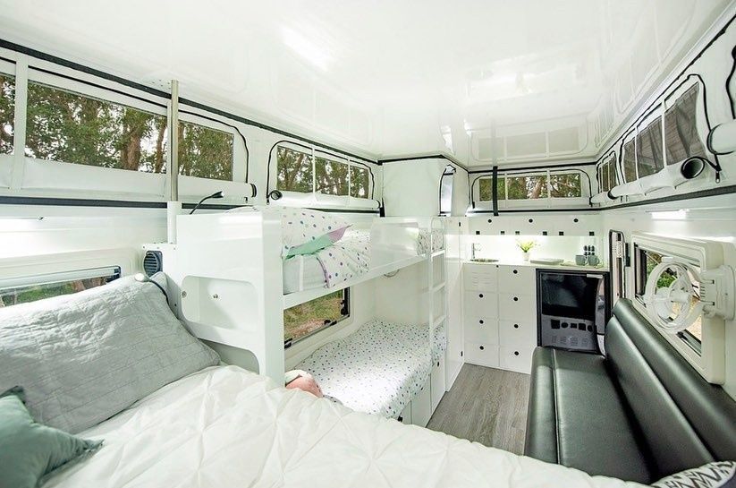 Interior of a White Camper With Bunk Beds — McCormick Upholstery In Coolum Beach, QLD