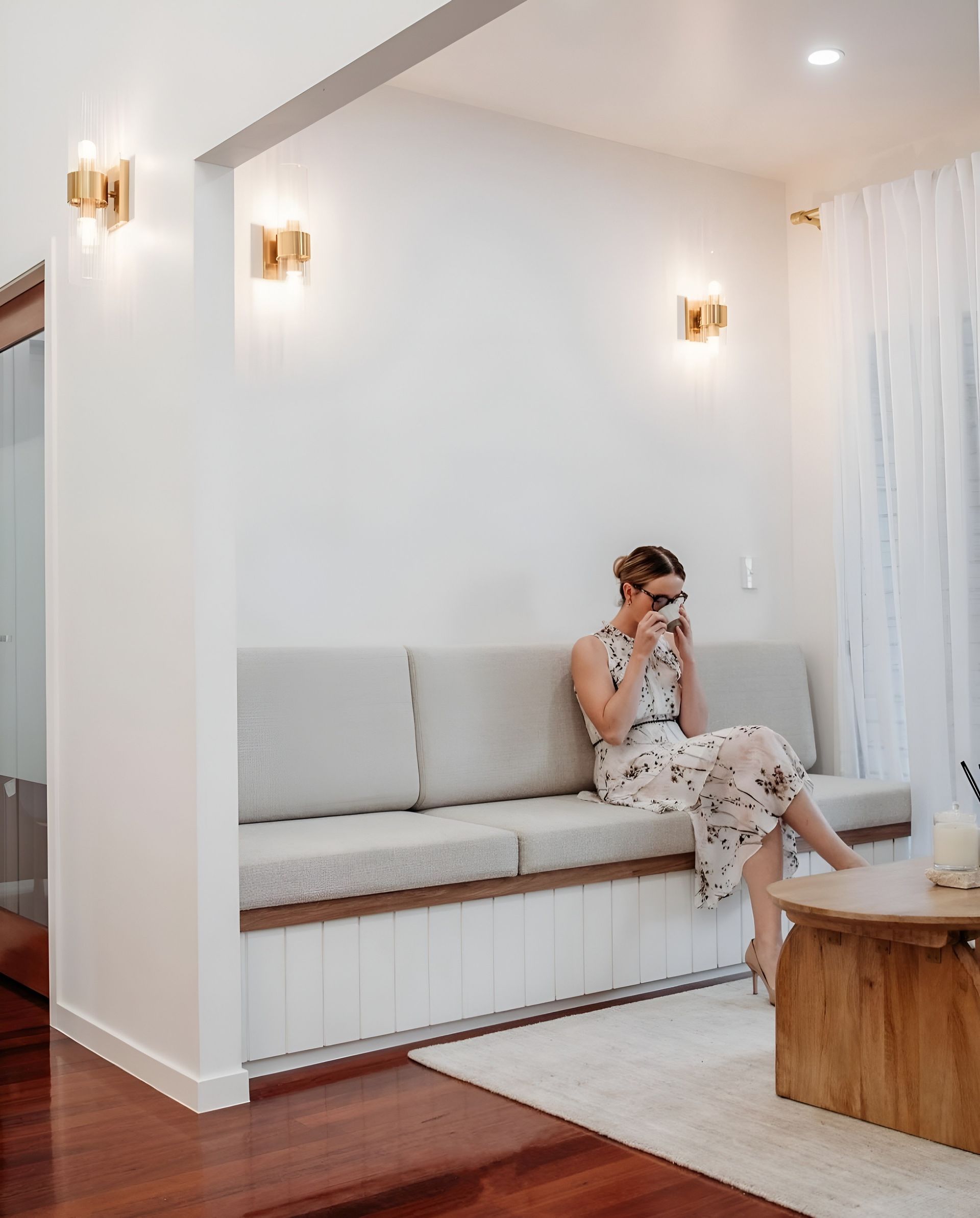 A Patterned Loveseat With High, Winged Armrests — McCormick Upholstery In Coolum Beach, QLD