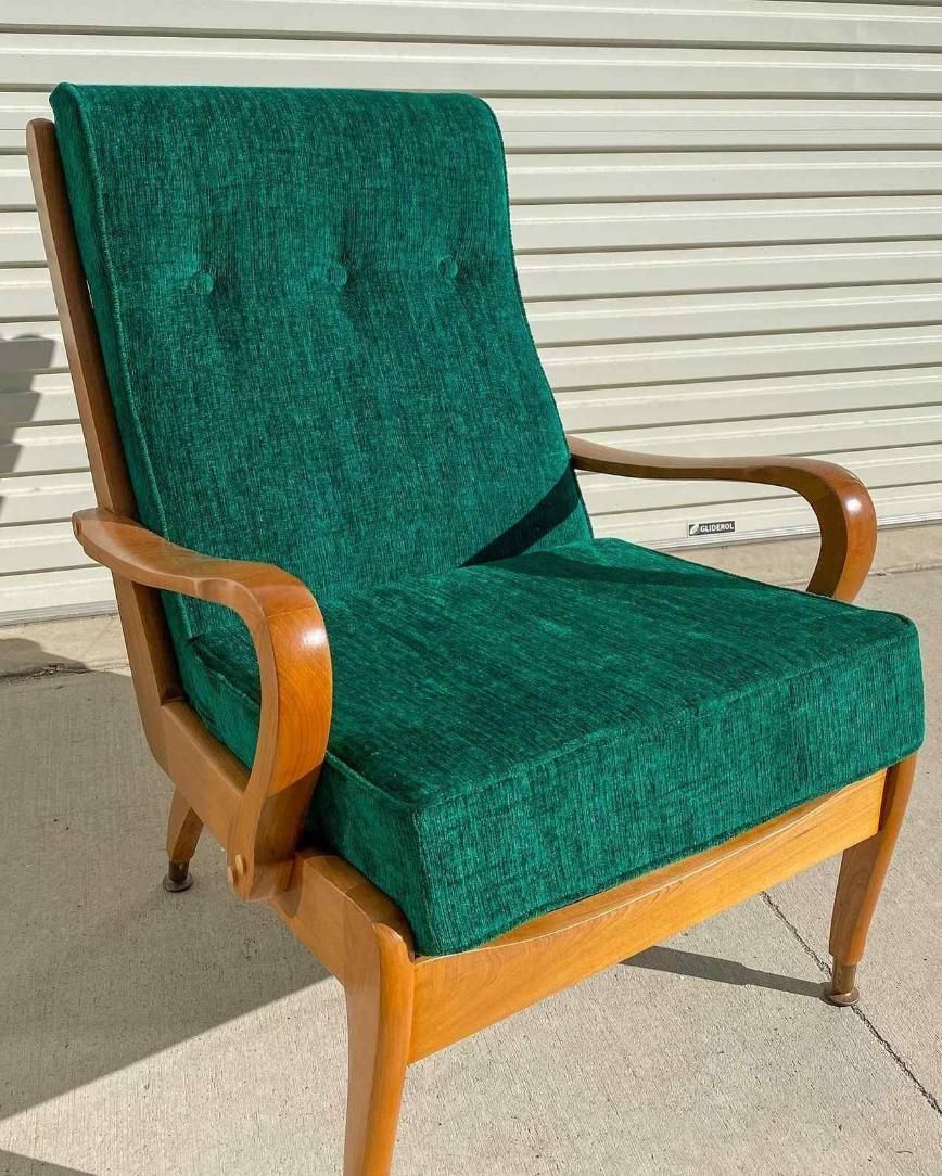 Green Upholstered Armchair With Wooden Frame — McCormick Upholstery In Coolum Beach, QLD