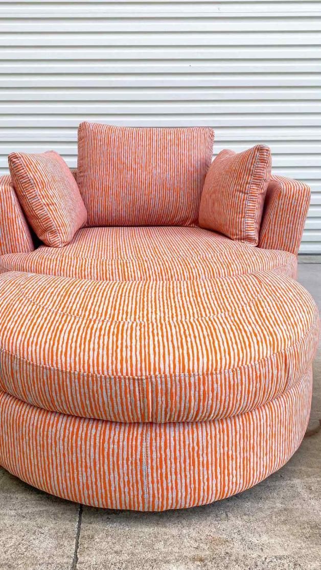 Round Orange Striped Armchair With Matching Pillows — McCormick Upholstery In Coolum Beach, QLD
