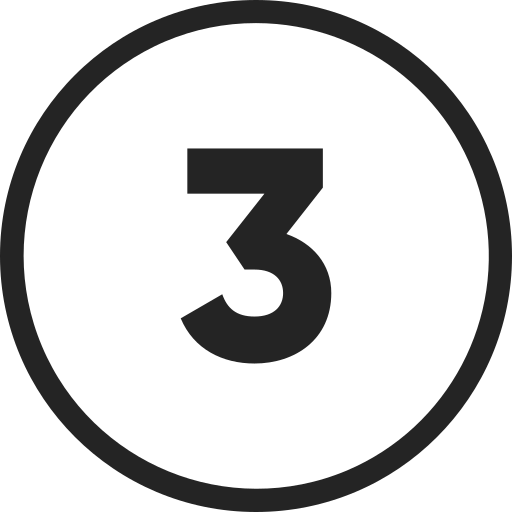 A black number 3 inside a black-lined white circle.
