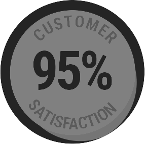 Customer satisfaction badge, gray circle, 95% satisfaction.