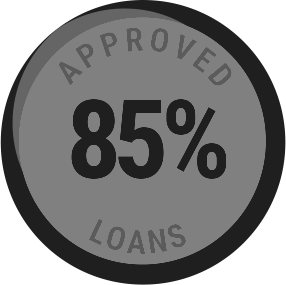 Grey circular graphic: 85% of loans approved.