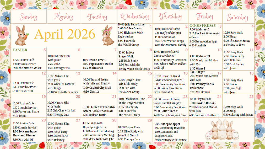 April Calendar - 2026 - Paxton Ministries