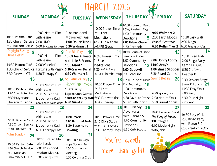 March Calendar - 2026 - Paxton Ministries