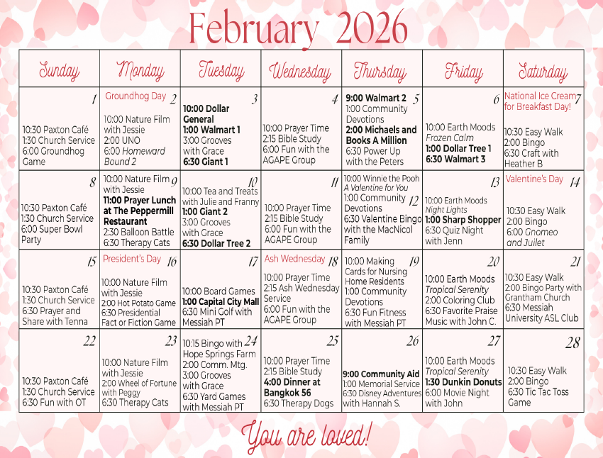 February Calendar - 2026 - Paxton Ministries