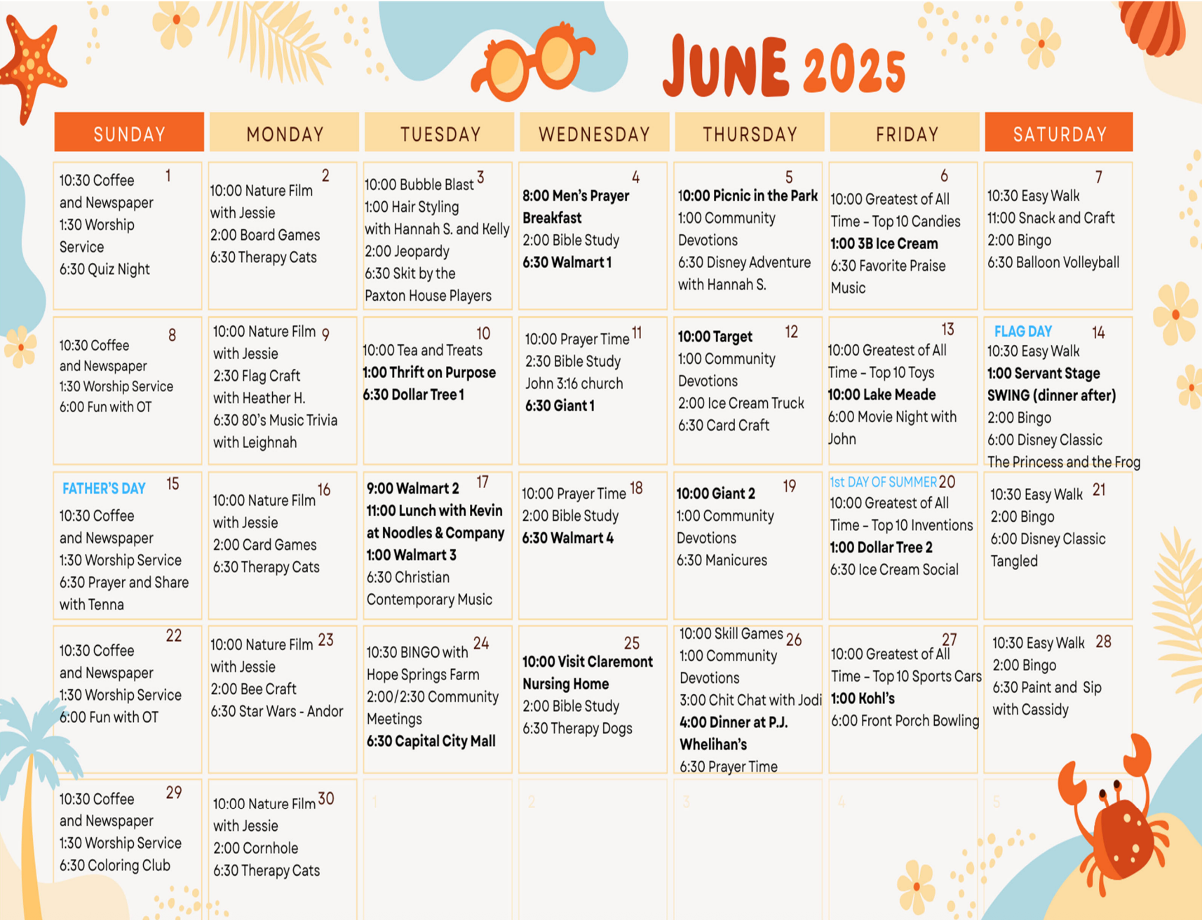 June Calendar - 2025 - Paxton Ministries