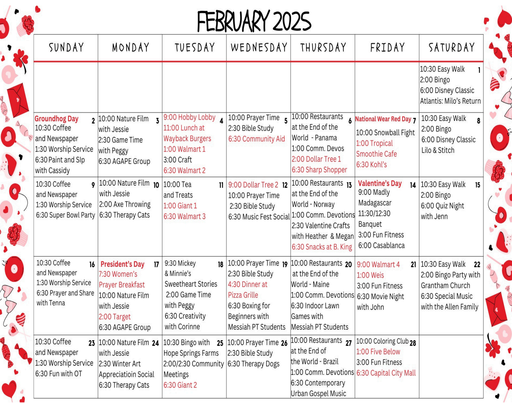 February Calendar - 2025 - Paxton Ministries