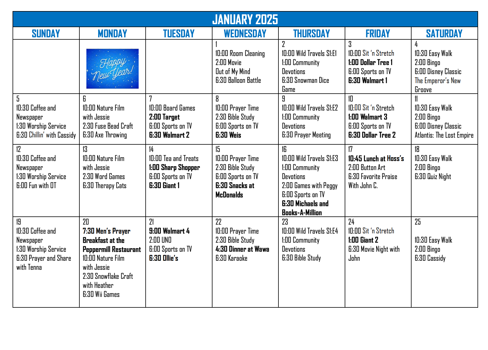 January Calendar - 2025 - Paxton Ministries
