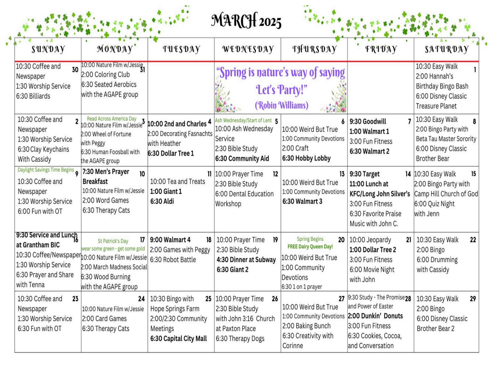 March Calendar - 2025 - Paxton Ministries