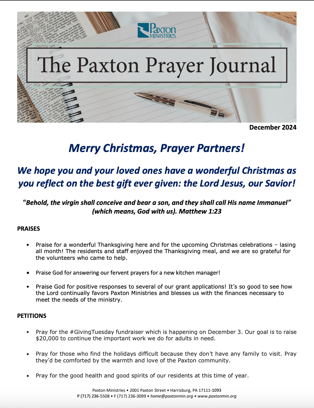The Paxton Prayer Journal - December 2024