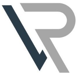 A logo for a company called vr with a arrow pointing down.