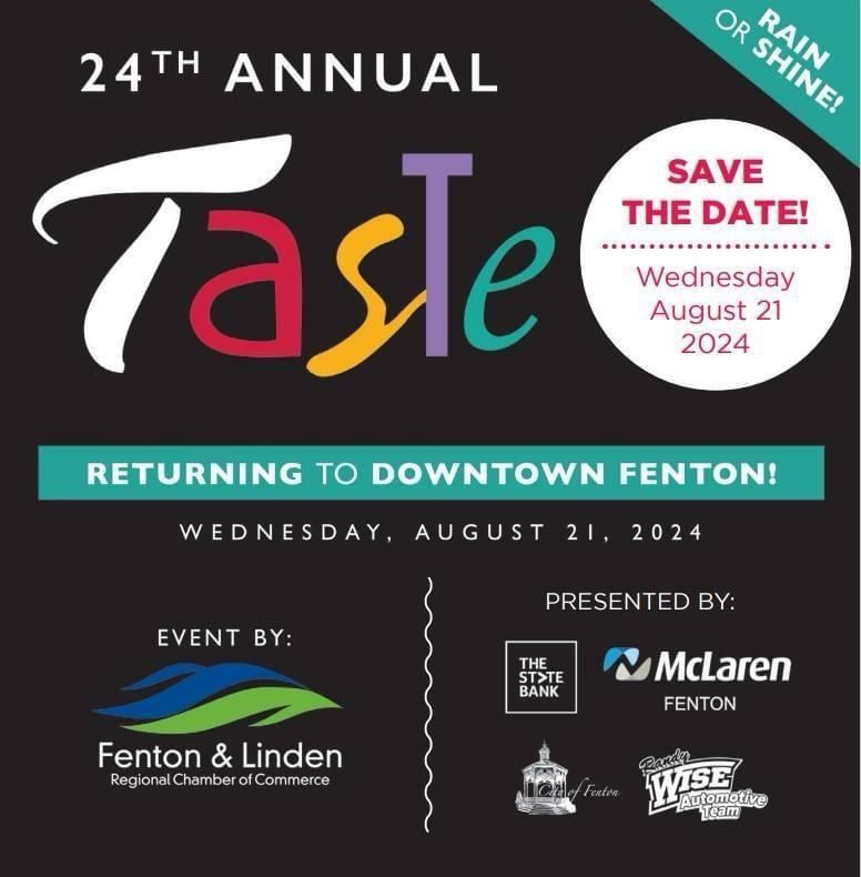 A poster for the 24th annual taste returning to downtown fenton