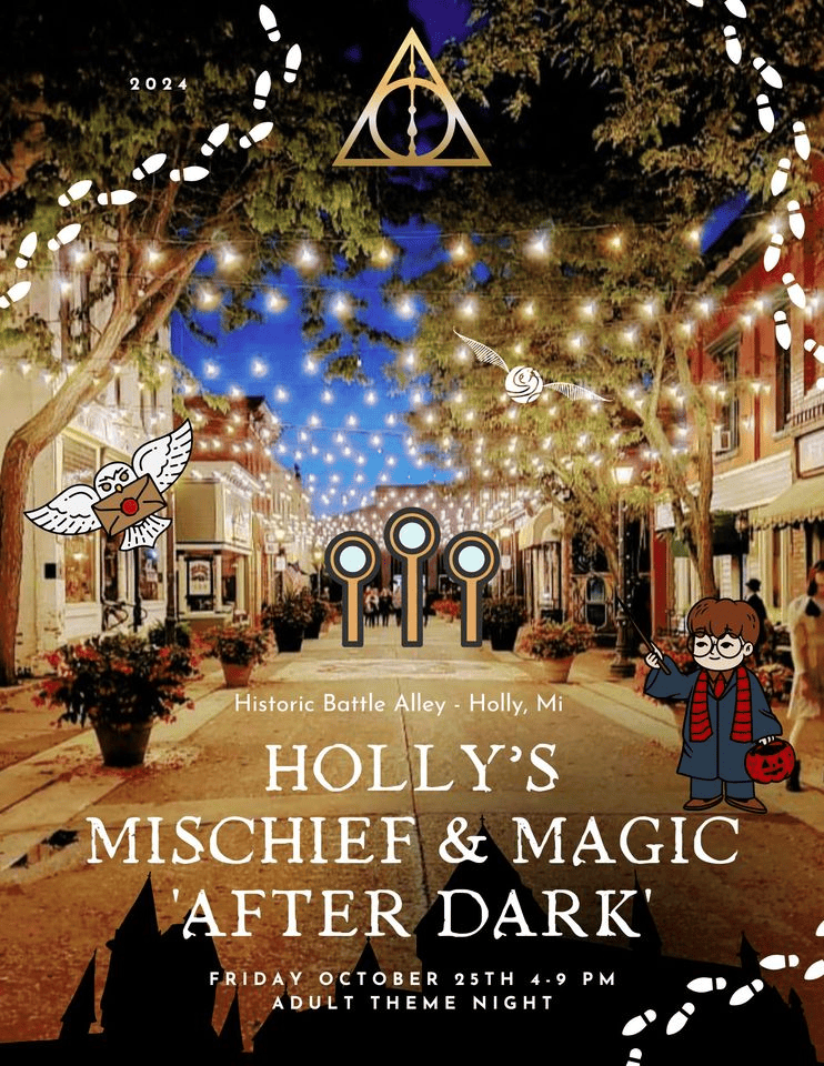 A poster for holly 's mischief and magic after dark