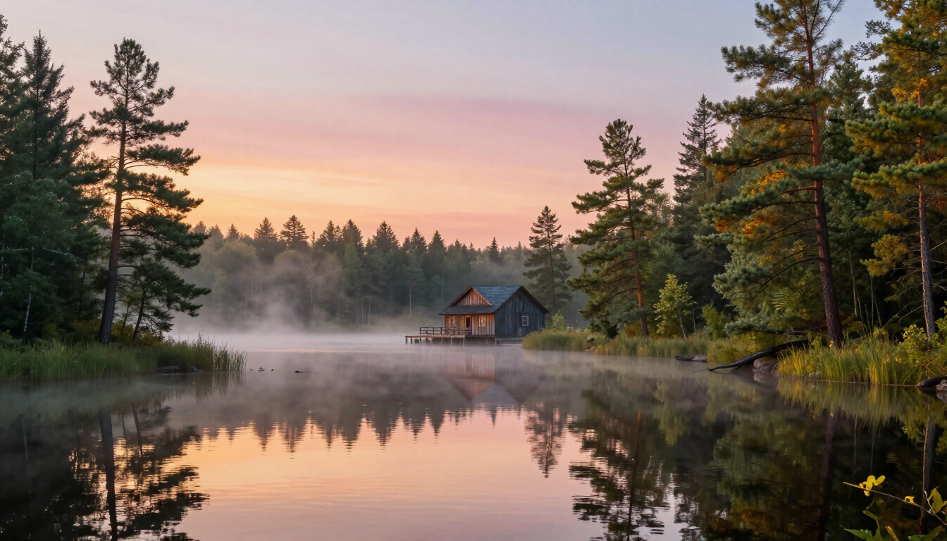 Beautiful Minnesota lake landscape at sunrise.