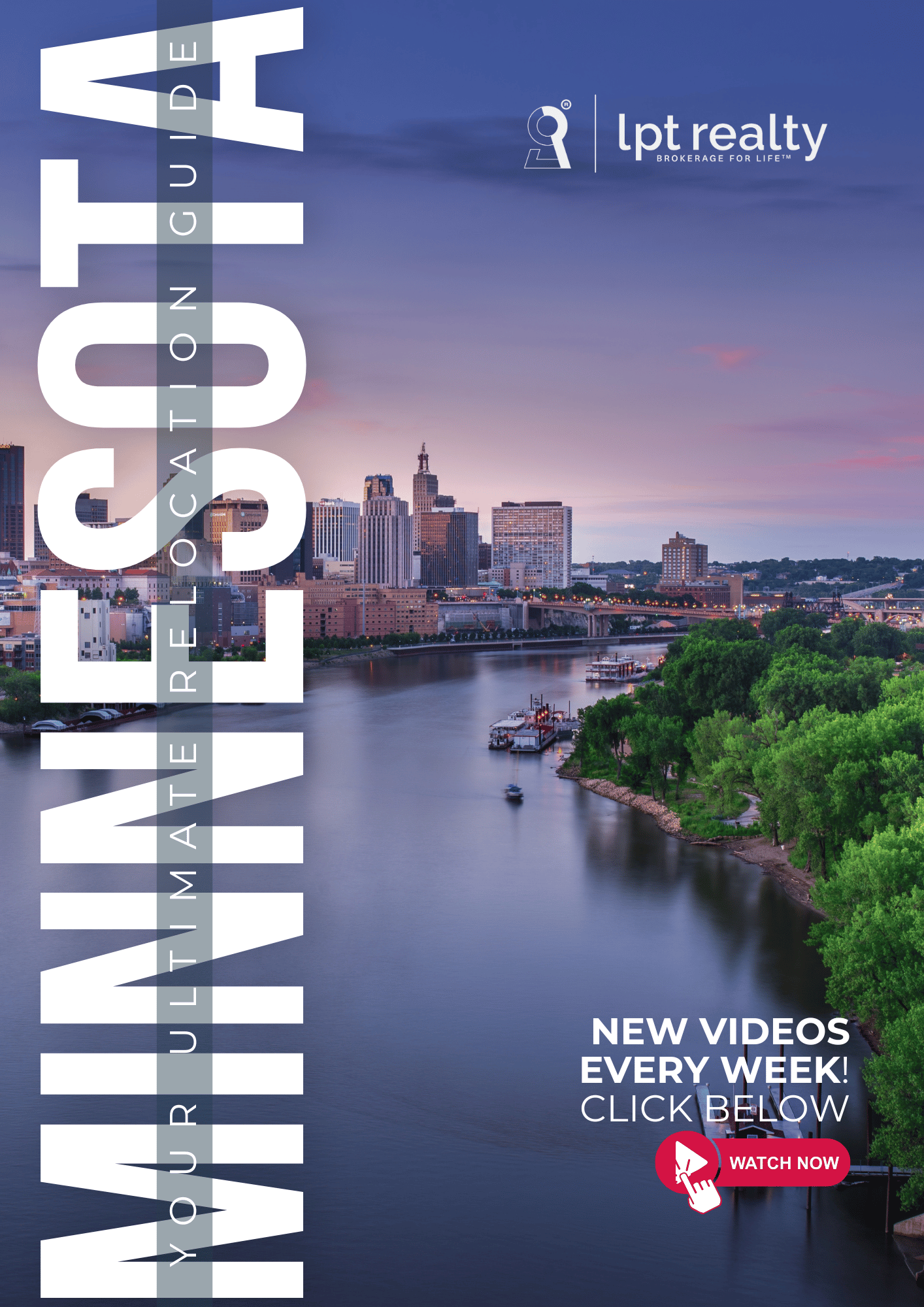 A magazine cover for minnesota with a river and a city skyline.