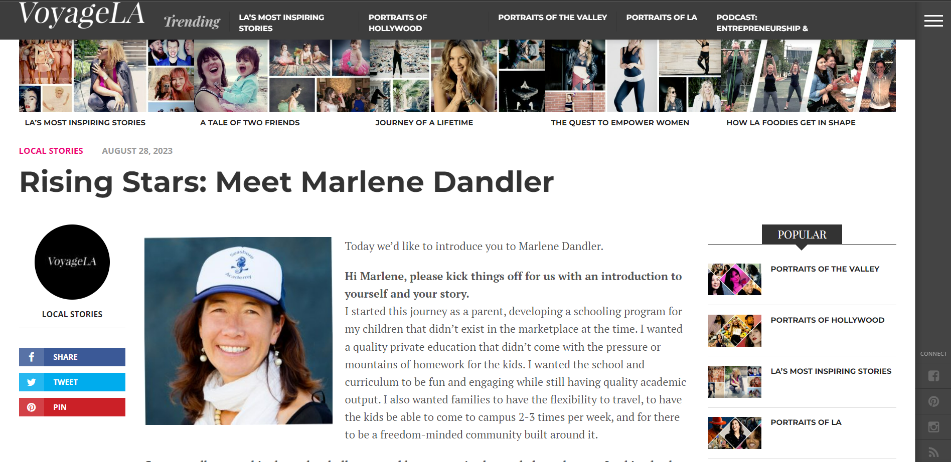 A screenshot of rising stars meet Marlene Dandler.
