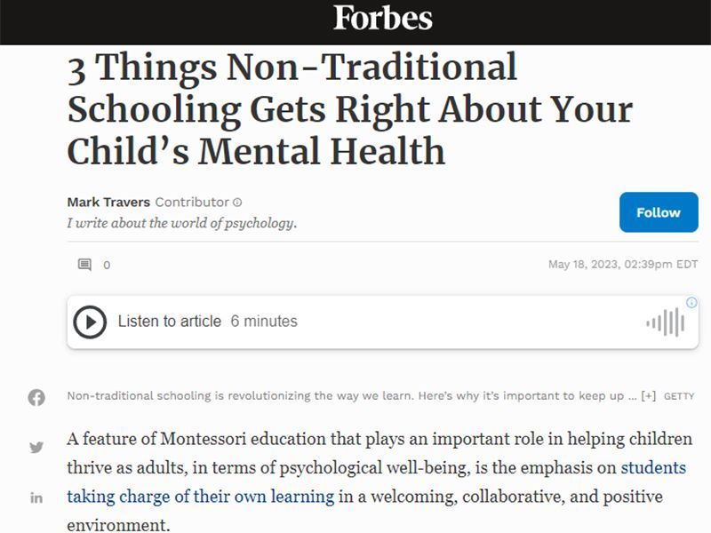 a forbes article about things non-traditional schooling gets right about your child 's mental health