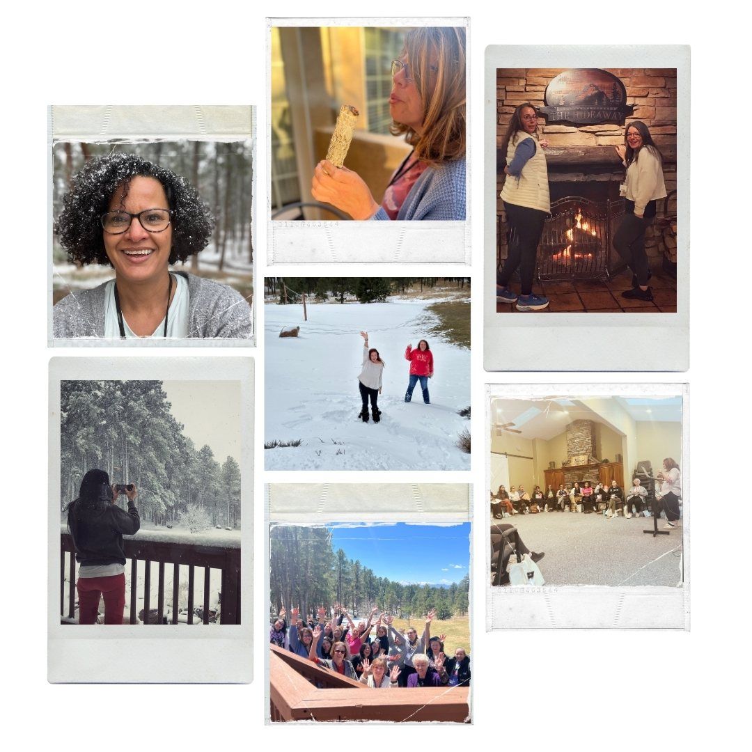 a collage of photos from a women's retreat in Colorado Springs