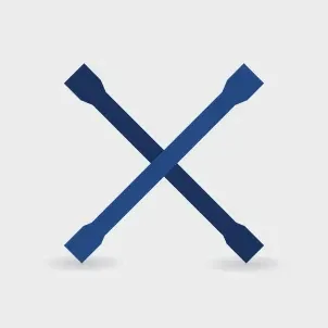 Blue tire iron crossed, forming an X shape, on a gray background.