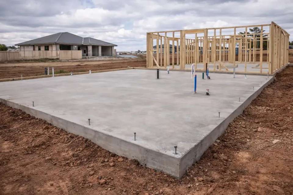 Concrete slab for a new house, in Cotswold Hills in Toowoomba