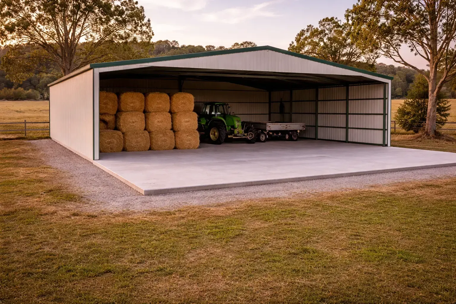 A metal hay shed on a new concrete slab near Clifton, Toowoomba