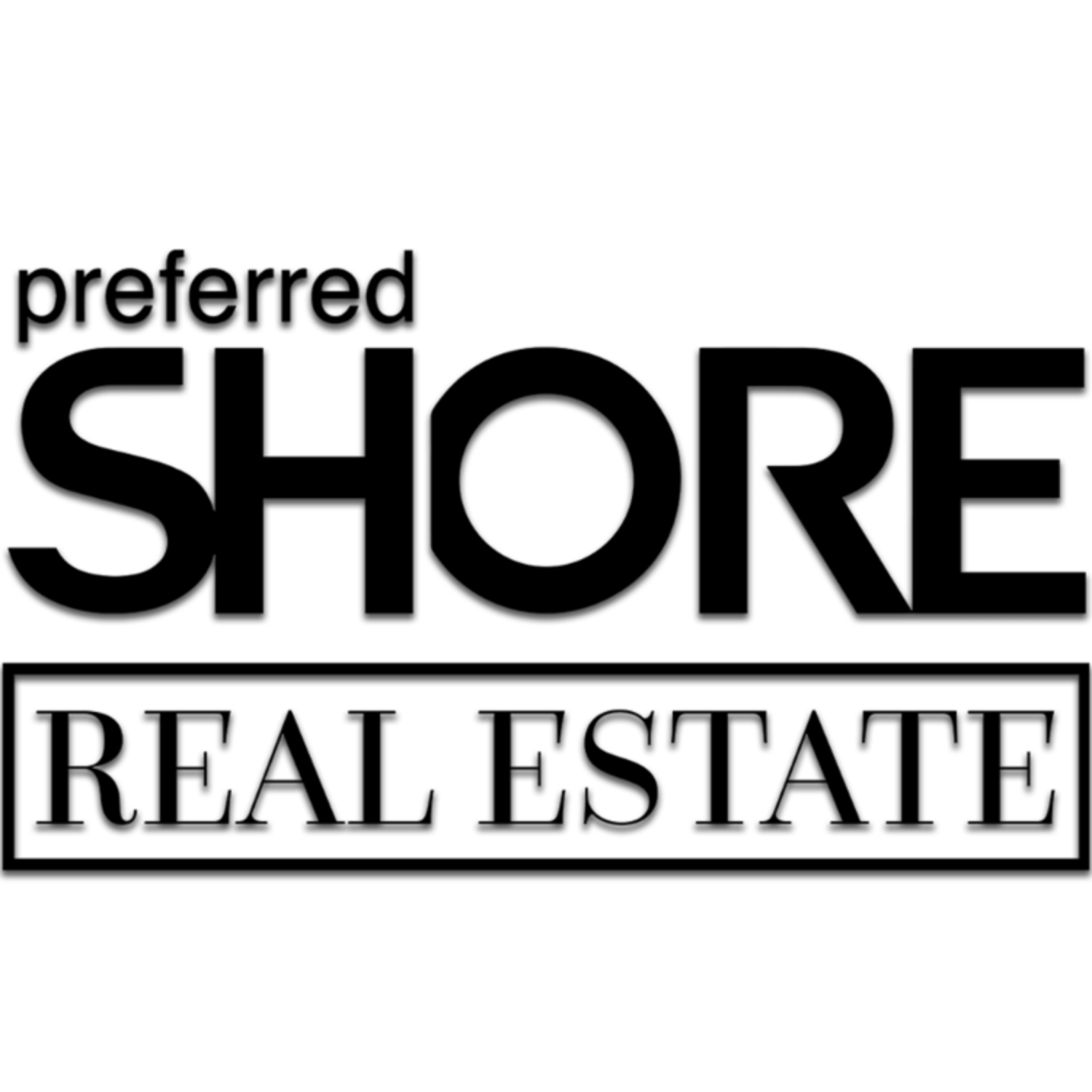 Black logo for "Preferred Shore Real Estate". The word "SHORE" is in large, bold letters. 