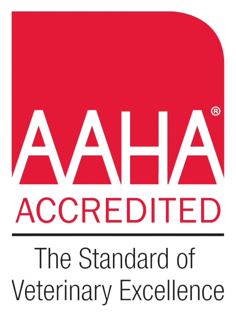 AAHA Accredited logo: red box with white 