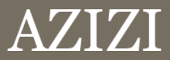 Weißer Text „AZIZI“ auf braunem Hintergrund.