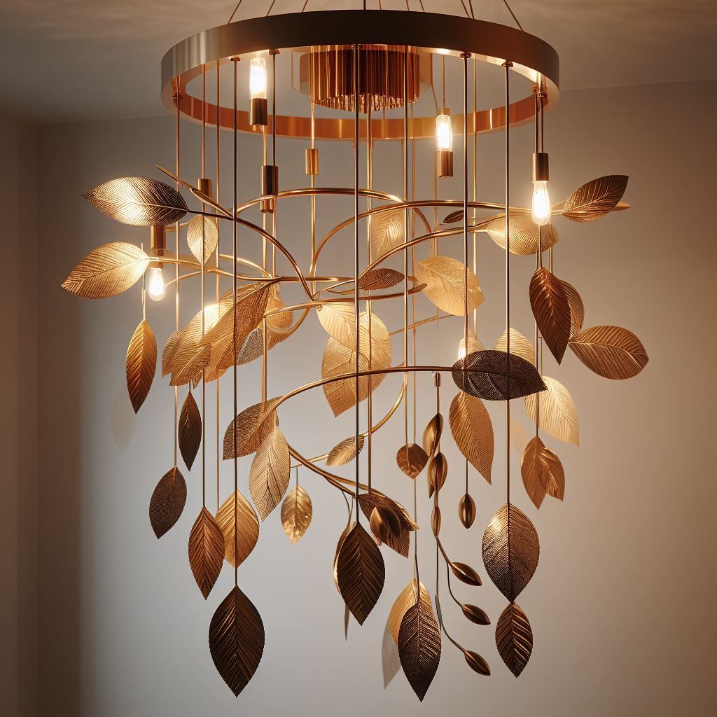 Kronleuchter aus Blattgold in einem Raum mit warmer Beleuchtung.