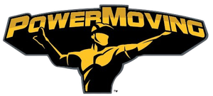 A Power Moving logo with a silhouette of a man holding a barbell.