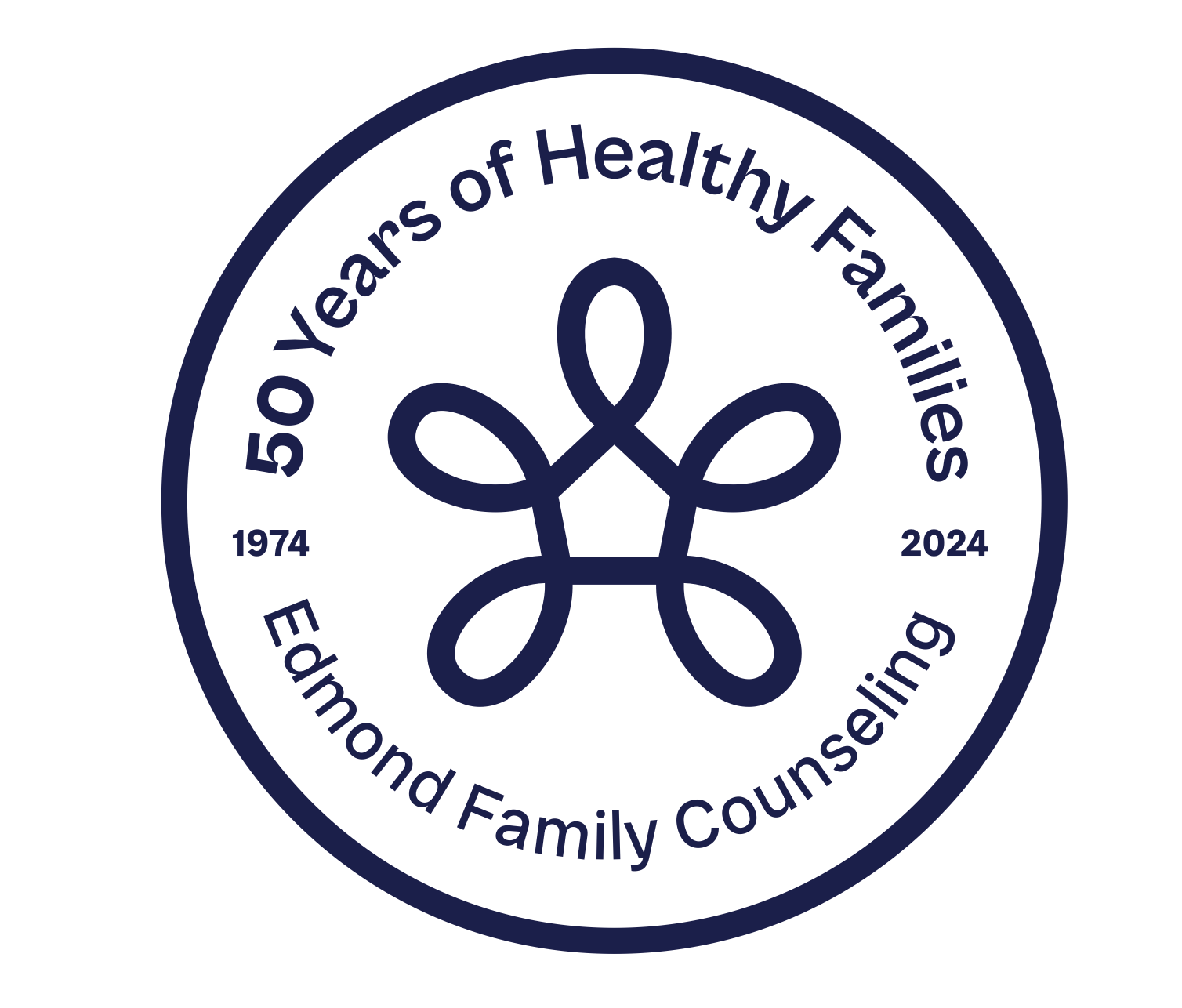 The logo for edmond family counseling shows a flower in a circle.