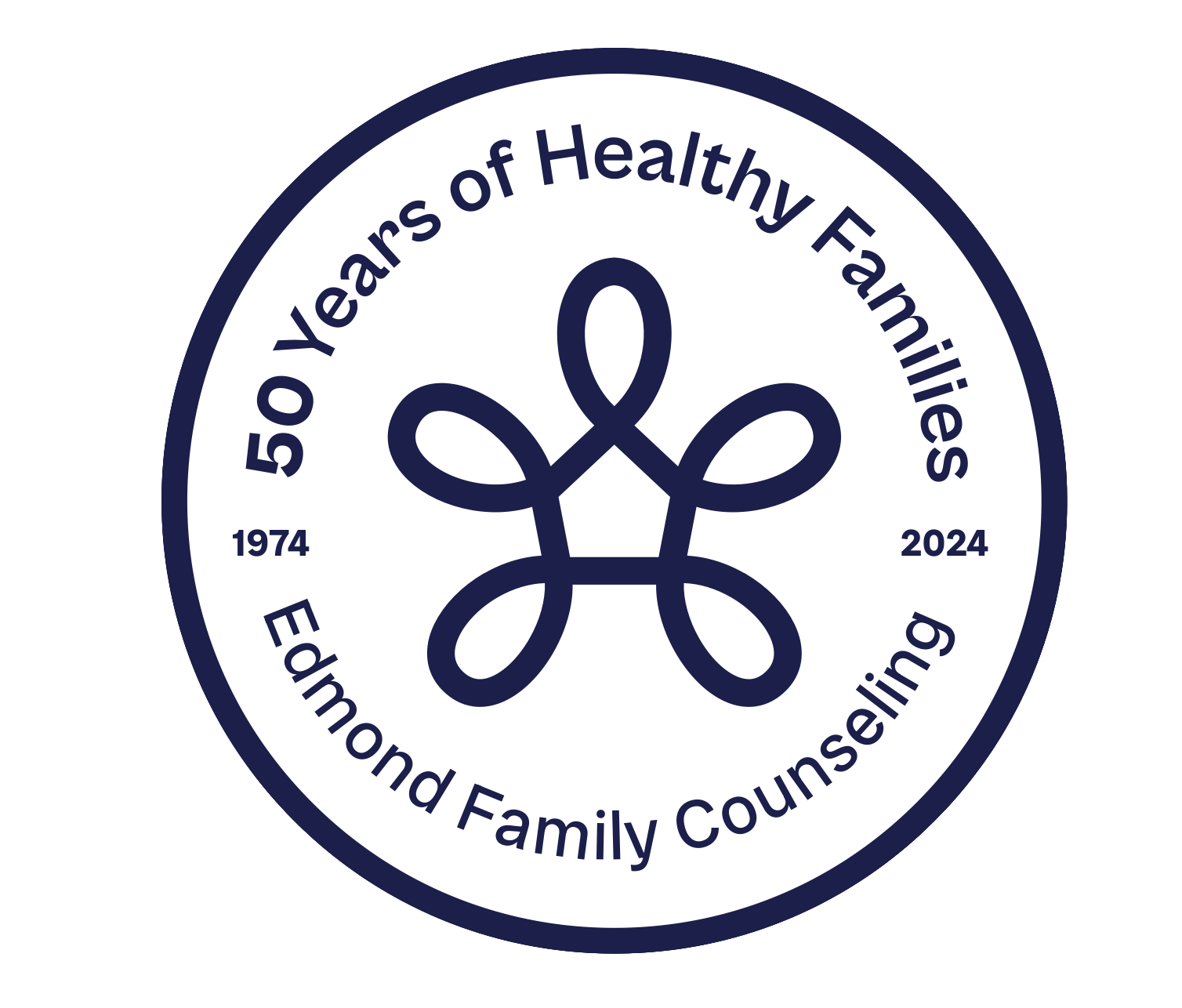 The logo for edmond family counseling shows a flower in a circle.