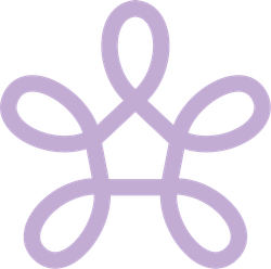 A purple icon of a flower on a white background.