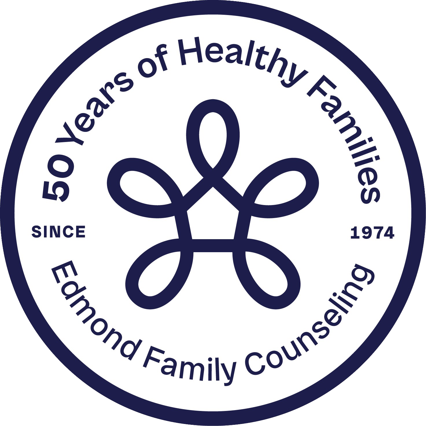 The logo for edmond family counseling shows a flower in a circle.