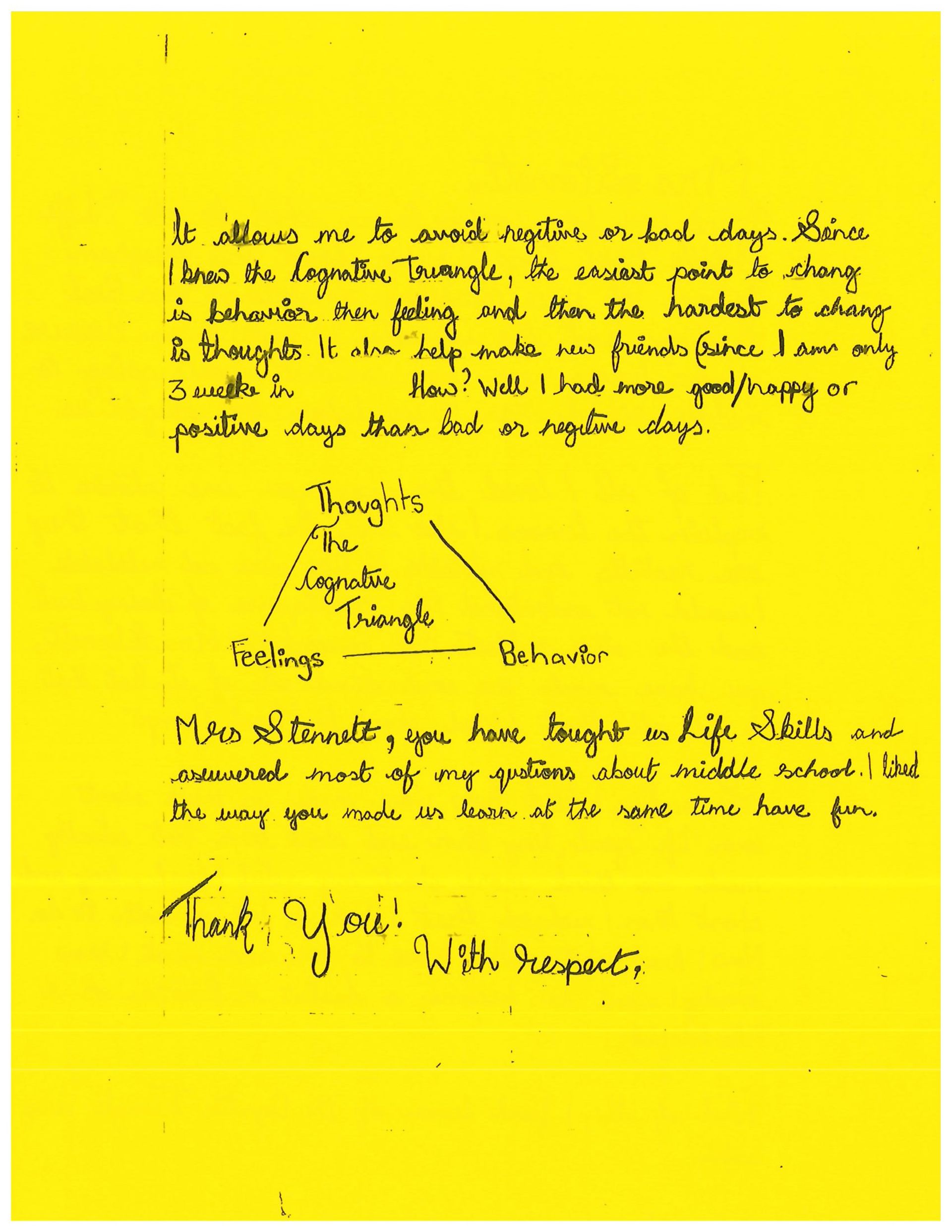 A yellow piece of paper with handwriting on it