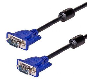 Καλώδιο VGA με μπλε υποδοχές και μαύρο καλώδιο.