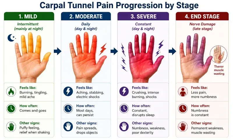 carpal tunnel pain progression by stage