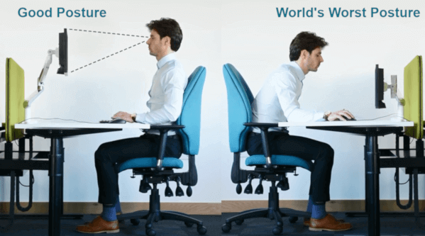 Proper and improper workstation sitting postures.