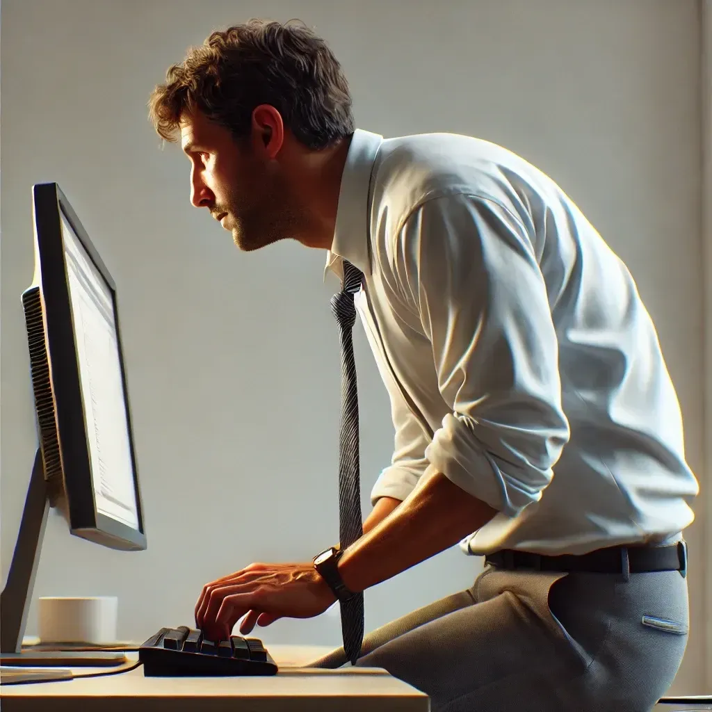 office worker hunched over keyboard