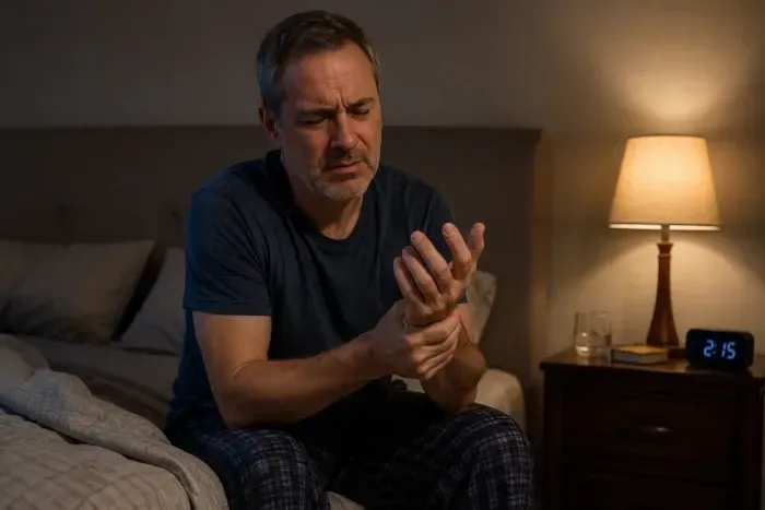 man awakened with hand pain