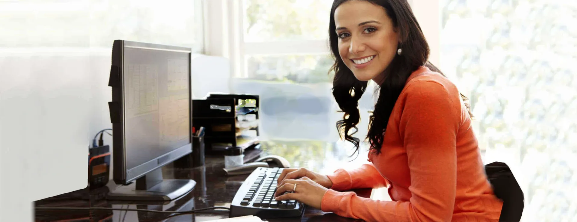 transcriptionist at her workstation